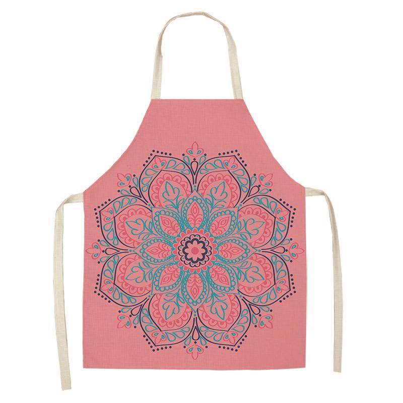 Home Cooking Baking Kitchen Apron Mandala Print Kitchen Apron Women's Coffee Shop Cleaning Accessories Cotton Linen Bib