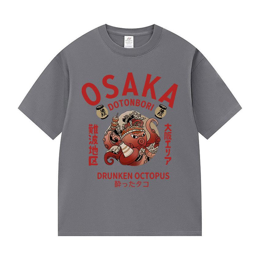 Funny Humor Osaka Dotonbori Graphic T-Shirt 90s Japanese Drunken Octopus Short Sleeve TShirt Unisex Fashion Harajuku Cotton Tees