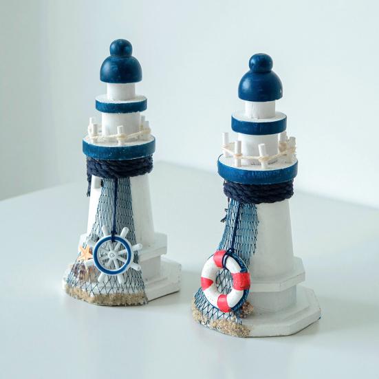Retro Lighthouse Ornament Handmade Rustic Wooden Lighthouse Statue Coastal Table Centerpiece for Ocean Theme Party Beach House Decor
