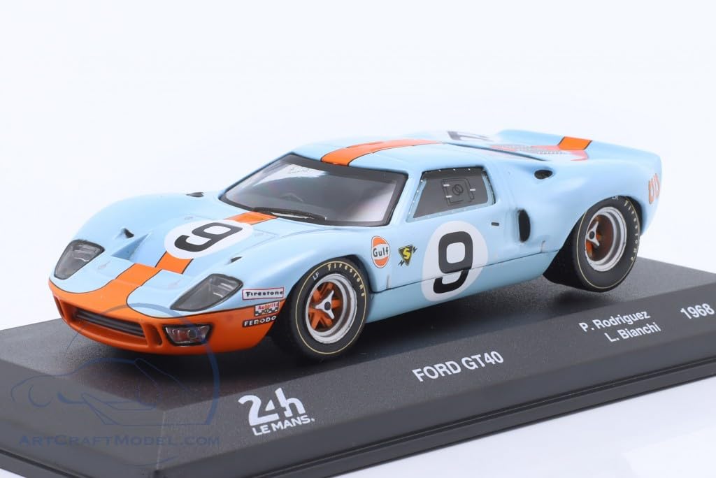 IXO Ford GT40 1/43 Scale Diecast Model Gulf 24 Hours of Le Mans 1968 Rodriguez, Bianchi Winning Car No.9