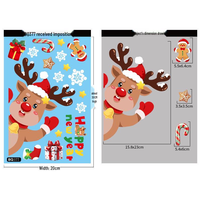 3D Рождественские наклейки на окна: Санта, Снежинки, Снеговик и Олень Статические наклейки