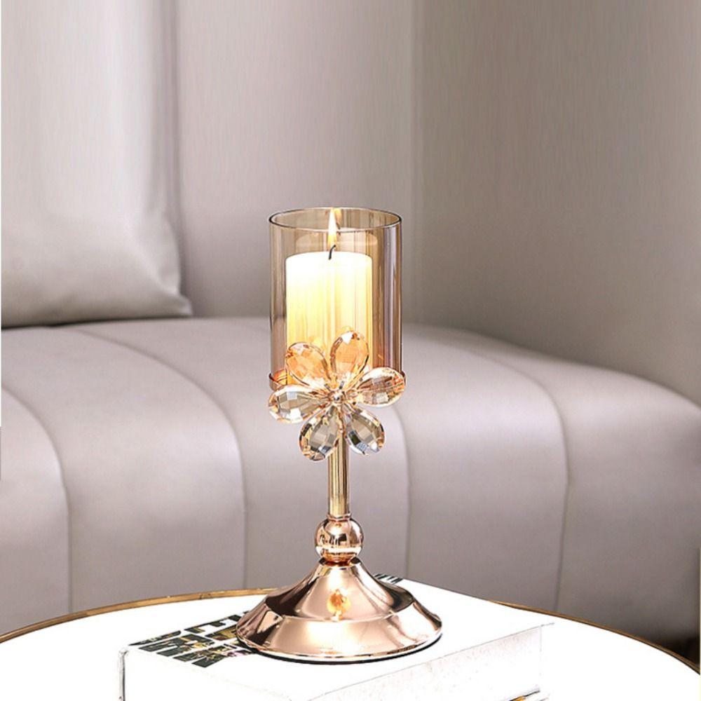 Anti-slip Petal Glass Candlestick Crystal Romantic Candles Stand Bedroom