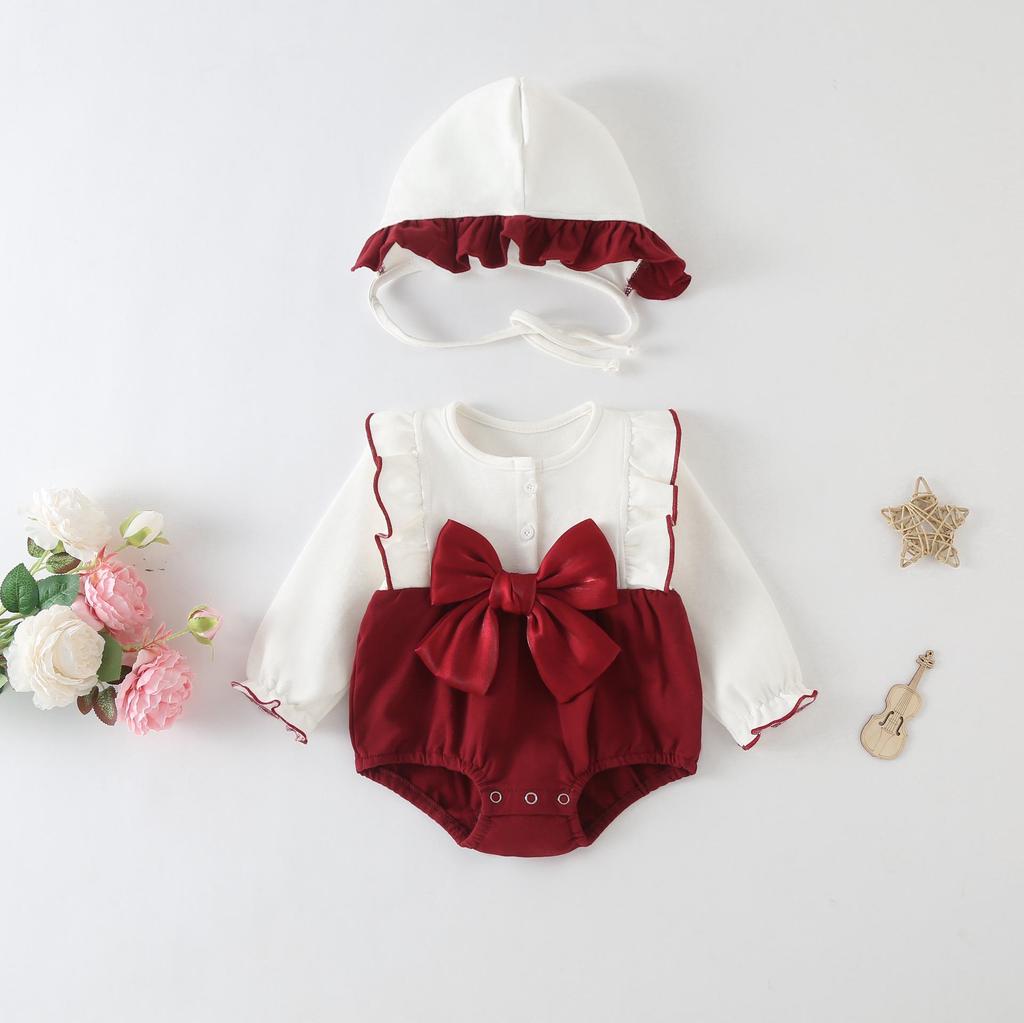 Autumn Newborn Baby Girl One-Piece Romper – Princess Design for 100-Day Celebration, Spring & Fall Wear
