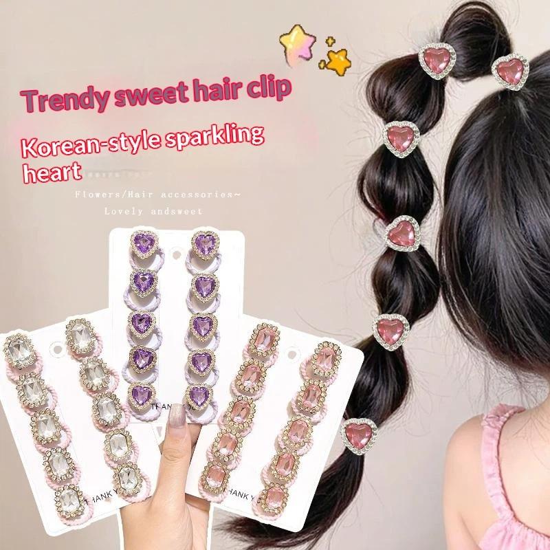 10Pcs Cute Heart Hairs Rope Girls Cartoon Hair Bands For Kid Colored Hairs Ties Star Elastic Bands Lady Hair Accessories