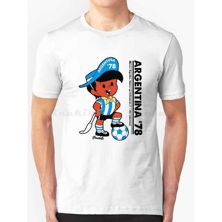 Argentina 78 Cup Mascot & Gauchito Graphic T-Shirt - Vintage Soccer Tee, Oversized Retro Football Shirt for Argentina, Mexico, Brazil Fans - Ideal S белый