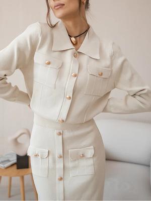 Elegant Knitted Two Piece Set Women Patchwork Button Vintage Tops Maxi Skirt Female Solid Fashion Vintage Sweater Suit 2024 New