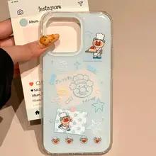 Korean Ins Blue Chef Old Man Cartoon Cute Phone Case for iPhone 17 16e 16 15 14 13 12 11 Pro Max X Xs Air Plus Feather Texture