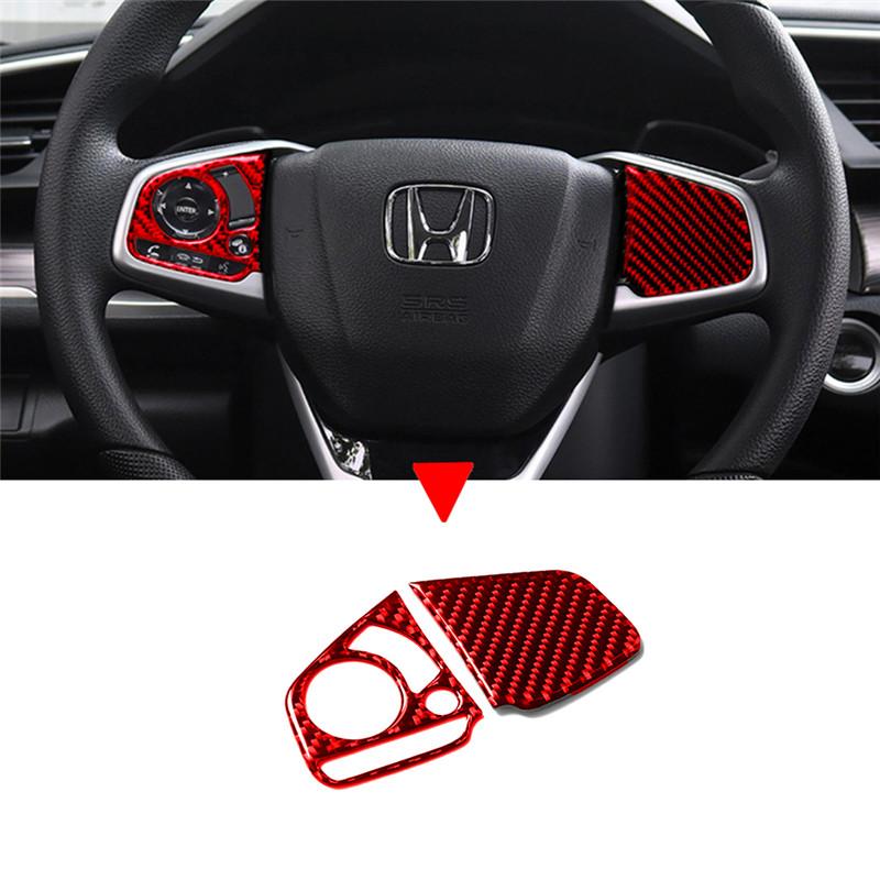 Carbon Fiber Car Steering Wheel Button Trim Cover Frame Stickers For Honda Civic 2016-2019 Car Styling Accessories