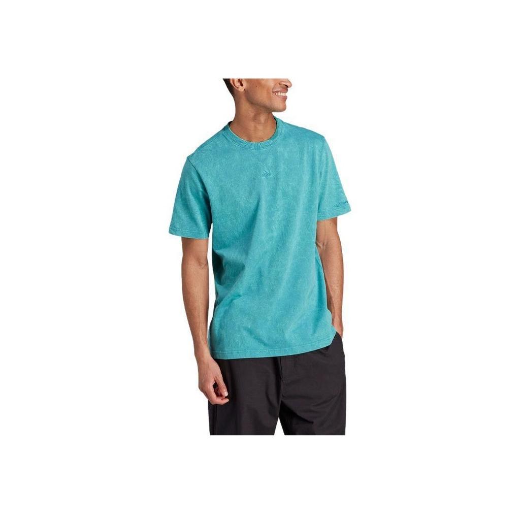 Adidas All Season Garment-Wash Tee With Embroidered Logo And Ribbed Crew Neck Men Tops Arctic-Blue IJ6922