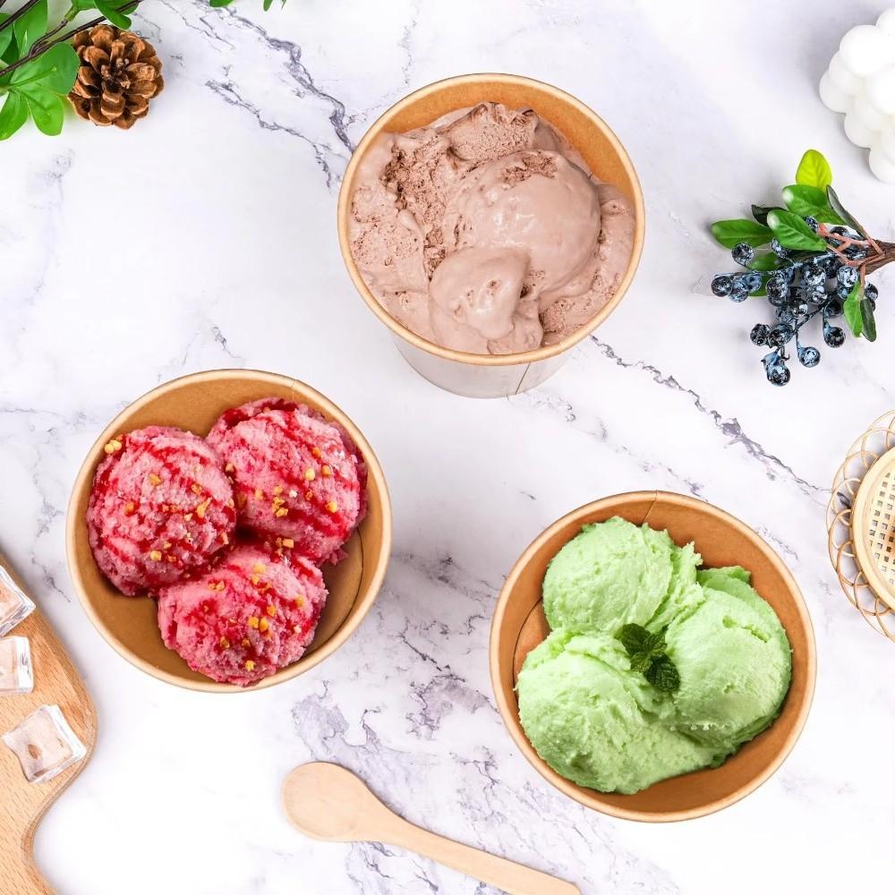 10PCS Disposable Takeaway Packing Boxes with Lid Round Paper Soup Bucket Kraft Paper Lunch Box