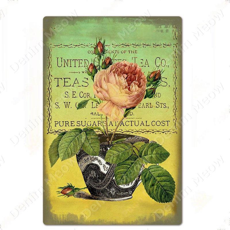 Blumen Retro Metallschild für Hinterhof Schlafzimmer Dekorationen, Rosen Wandkunst Poster, Lavendel Vintage Blechschild, Liebesgeschenk für Frau