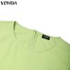 VONDA Women Elegant Round Neck Sleeveless Solid Casual Pleated Dress No Belt