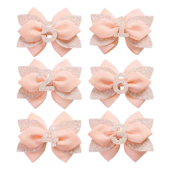 Pink Birthday Hair Bow for Baby 1-6 Years Glitter Sequin Party Hairpin Satin Ribbon Bow with Elastic Tie & Metal Clip Sparkling Number Hair Accessory