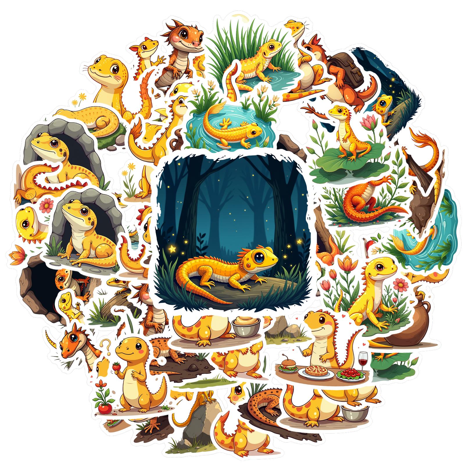 

35-150pcs Cartoon Lizard Stickers Kawaii Stationery Stickers Teacher Classroom Reward Sticker Graffiti School Supplies