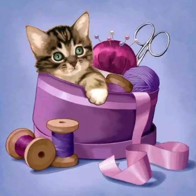 DIY 5D Malowanie Diamentami Śliczny Kot Diamentowa Sztuka Haft Zwierzęcy Ścieg Krzyżykowy Cyrkonie Pełna Okrągła Wiertarka Dekoracja Domu Prezent