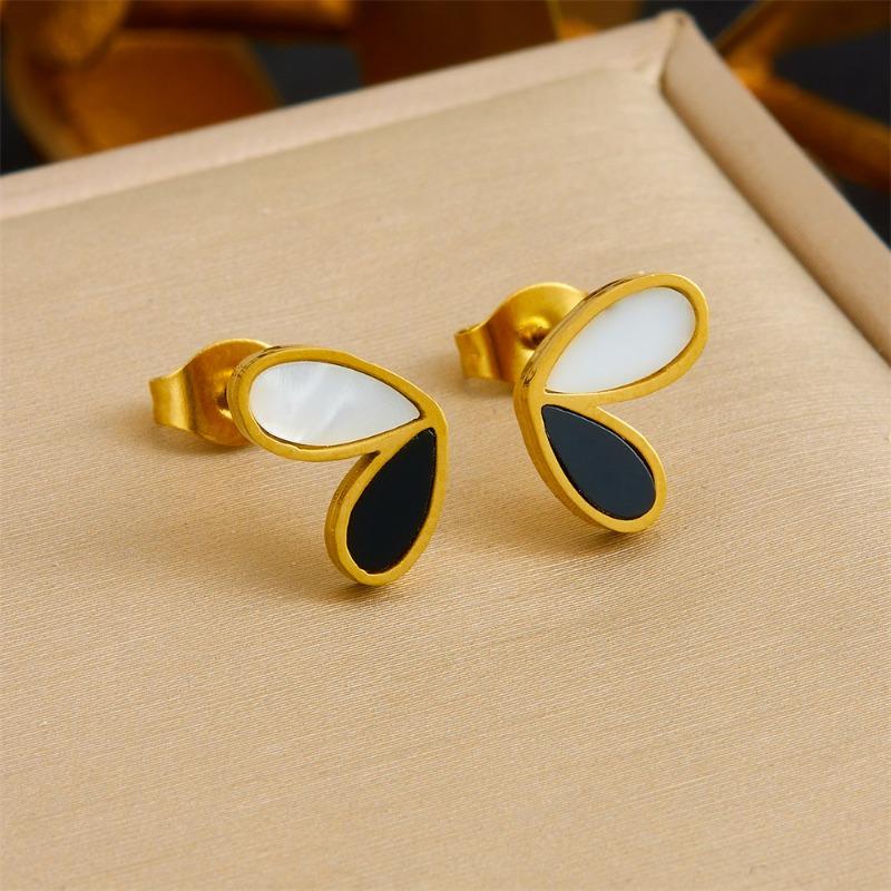 Gold Black White Heart Jewelry Set Necklace Bracelet Earrings for Women