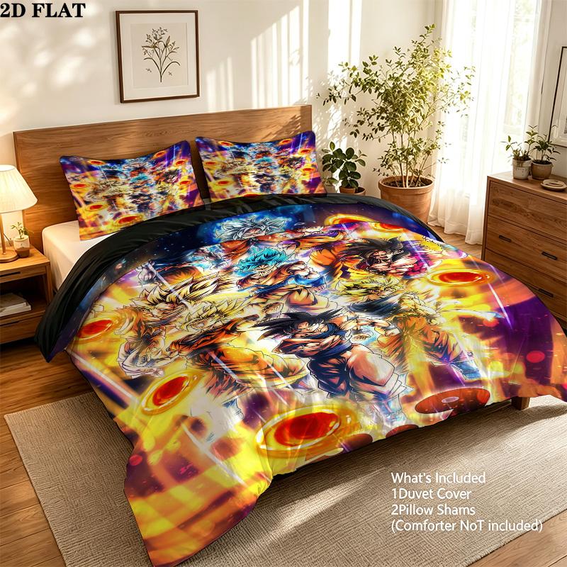 Dragon Ball Super Muster Bettwäsche Steppbett Set Bettbezug Kissenbezug Zuhause Geburtstagsgeschenk(1 Bettbezug + 2 Kissenbezüge, ohne Füllung)
