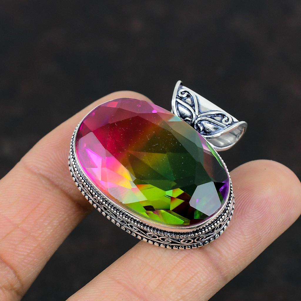 Faceted Multi Tourmaline Pendant Handmade Gemstone Pendant Vintage Pendant 925 Sterling Silver Pendant Birthstone Jewelry Anniversary Gifts