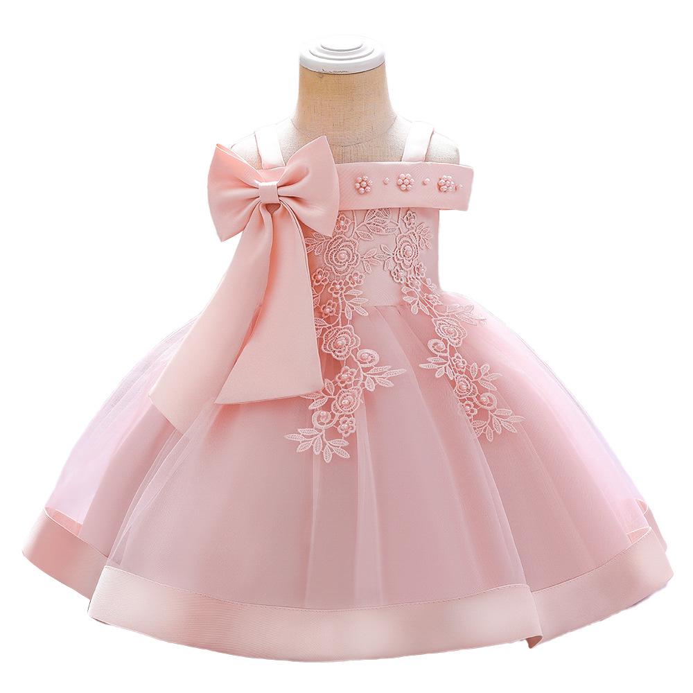 New Children's One-Shoulder Pearl Embroidered Princess Dress for Summer