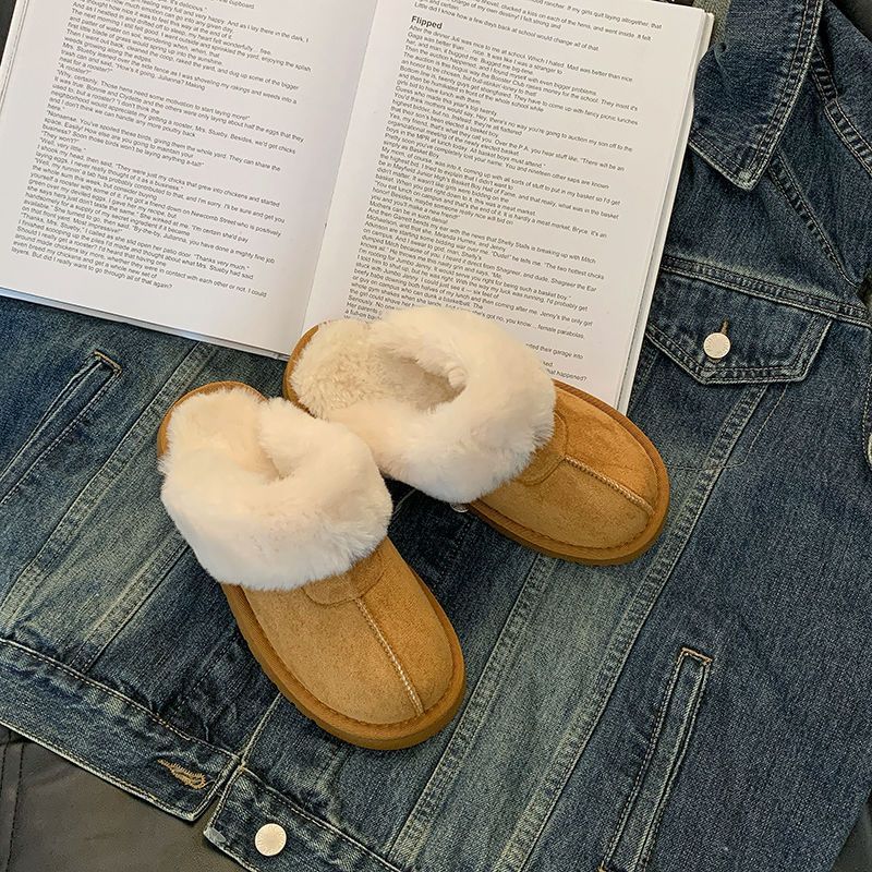 Korean version of pink snow boots, half-towed women's outer wear 2025 winter new Mao Mao shoes, piled and thickened warm cotton shoes