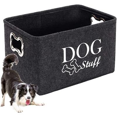 Dog Toy Storage Box with Felt Strap Design Metal Bone Shaped Handle Basket Storage Box for Pet Toys and Accessories