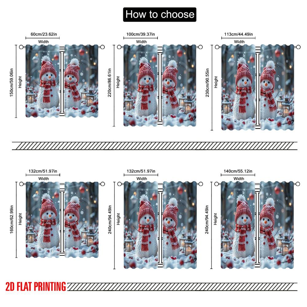 2pcs 2D flat printing Christmas Curtain Christmas snowman3 100% Polyester Without Electricity Party & Holiday Decor Use for
