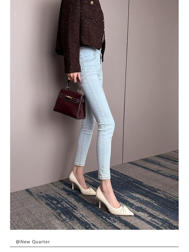 2025 Spring Women's French Twist Pointed Toe Stiletto Heels - Large Sizes 41-43 for Commuting and Work