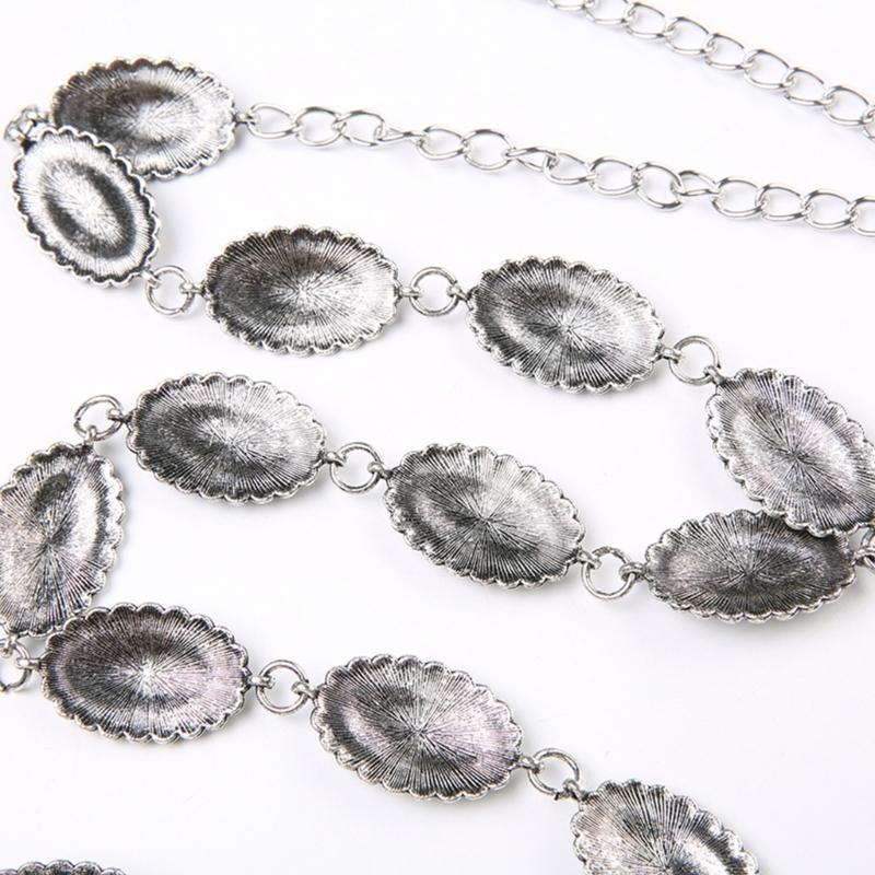 Women Alloy Waist Belt Ethnic Style Adjustable Waist Belt Metal Women Dress Shirt Waist Belt with Carved Flower Buckle