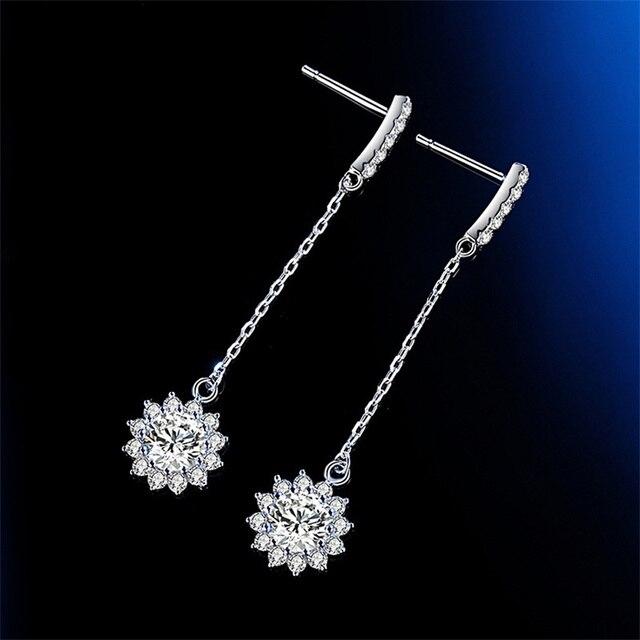 

Форма подсолнуха 0,5/1 карат Муассанит с бриллиантом S925, стерлинговое серебро, модные простые длинные серьги-капли, женские ювелирные изделия 1ct