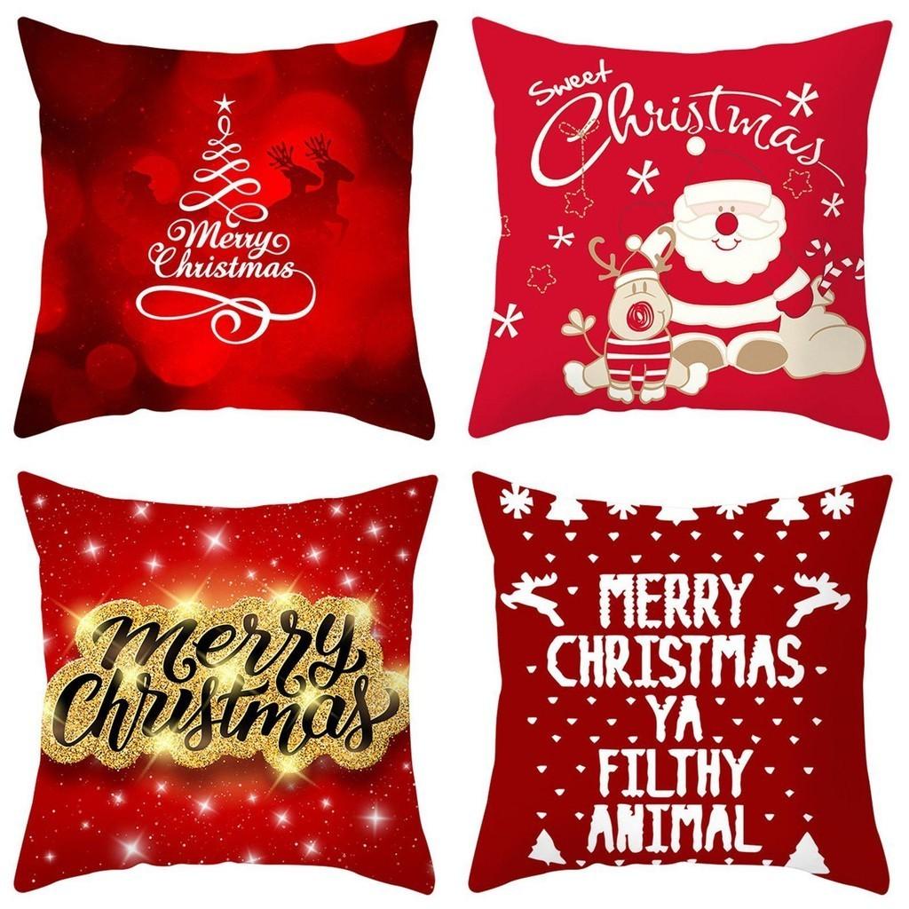 Charming Christmas Red Pillowcase Fadeless Cushion Cover For Holiday Home Styling
