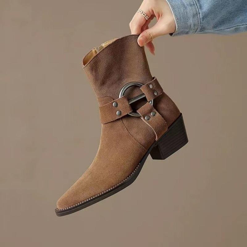 Shoes for Women 2024 New Faux Suede Women's Ankle Boots Classic Pointy Toe Western Boots Plus Size 35-42 Winter Platform Boots