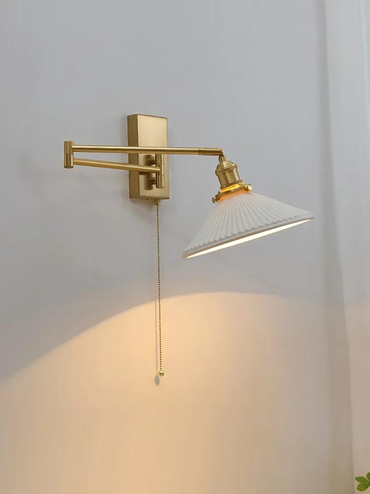 Nordic Modern LED Wall Sconce Left Right Rotate Pull Chain Switch Bedroom Restaurant Bar Beside Lamp Ceramic Stair Light