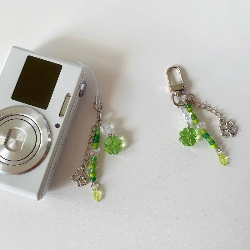 Sweet Grass Leaf Bead Charm Pendant Chain Phone Strap Pocket Keychain Strap Hangings Decoration for Key Bag Purse