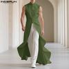 INCERUN Men Stand Neck Sleeveless Buttons Irregular Ruffled Long Vest Cardigan Waistcoats