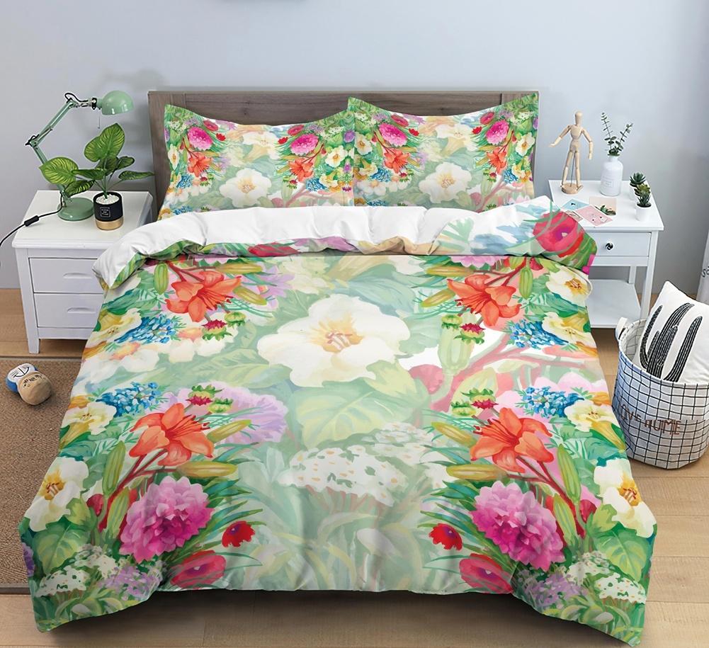 

3D Flower Printed Duvet Cover Queen King Size Spring Garden Theme Bedding Set For Girls Teens Adults Room Decoration 3 Piece Set EU Single(135x200cm)