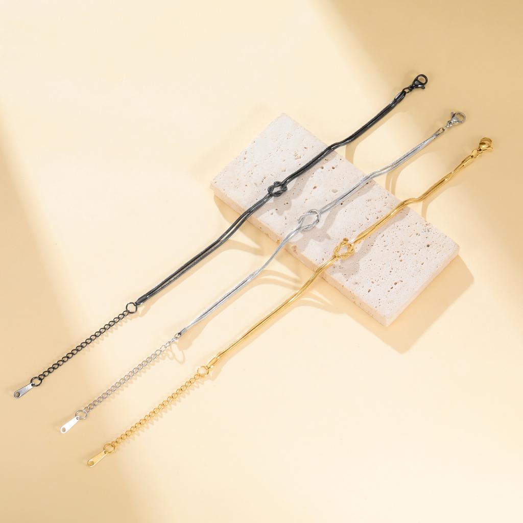 Braccialetti per Coppia in Acciaio Inossidabile Colore Oro Nero Catena Doppia a Serpente Nodi d'Amore Braccialetti Donna Uomo Gioielli Minimalisti Regalo