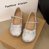 Bow light mouth single shoes women's new summer with skirt round head thick heel one-word buckle Mary Jane shoes