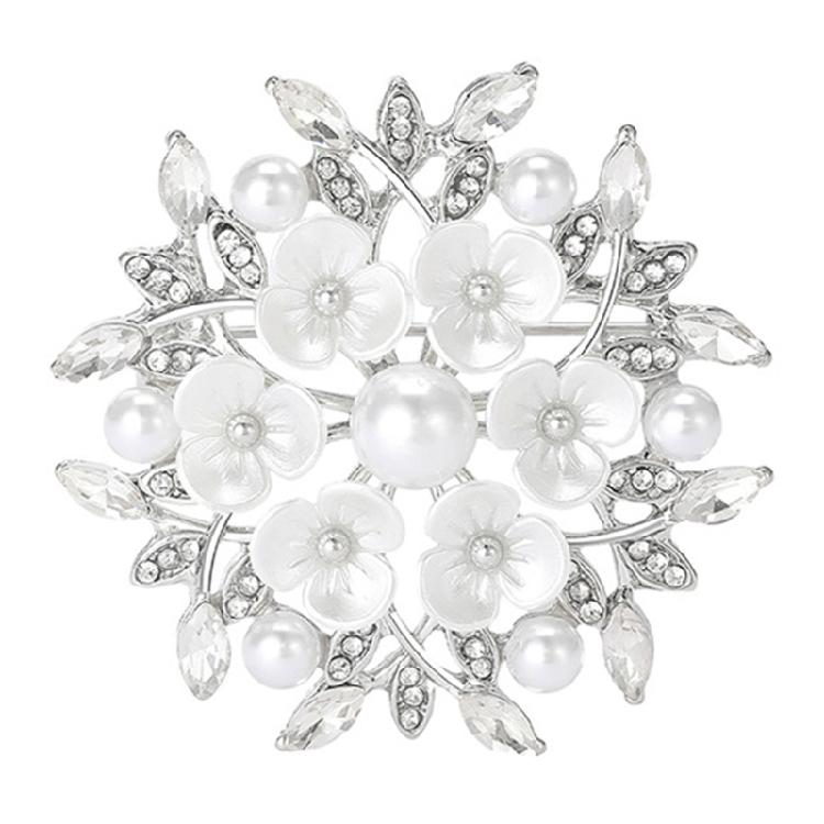 

Delicate Pearls Embellished Flower Brooch Pin Adornment Great For Enhancing The Look Of Dresses And Jackets серебряный