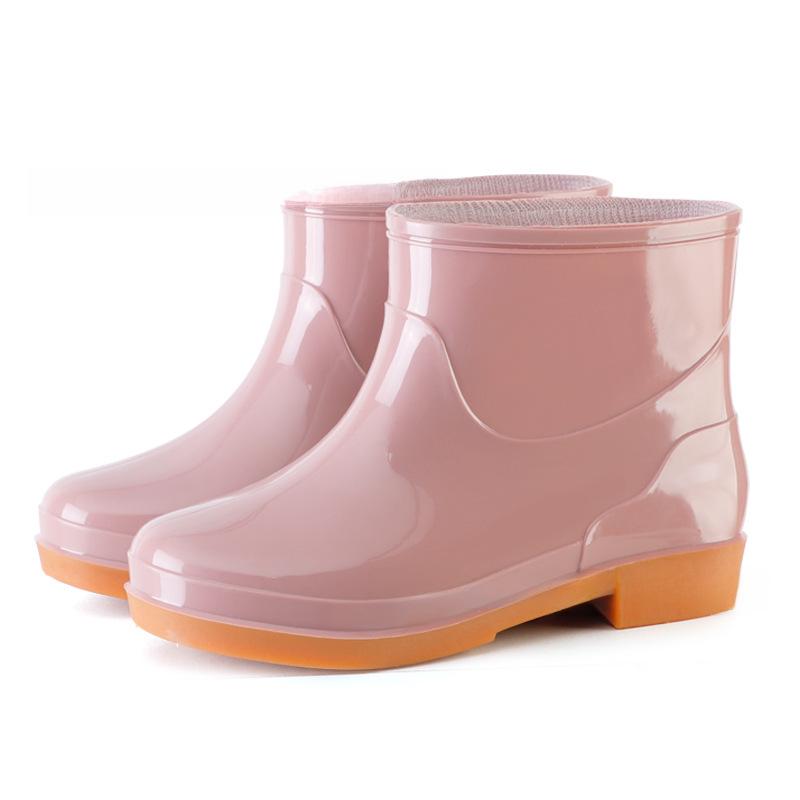 Women's Double Back Low Tube Non-Slip Rain Boots - Waterproof, Fashionable, Warm Cotton Lining, Ideal for Kitchen and Work.