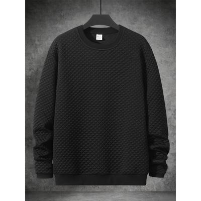 Men's Quilted Crew Neck Sweatshirt Casual Textured Pullover Top for Daily Wear