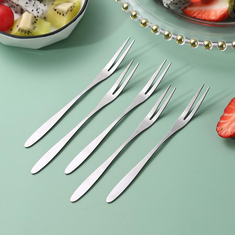 Stainless Steel Fruit Fork Two-toothed Fruit Fork Cake and Mooncake Knife Fork Household Portable Fruit Skewer