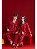Bright Red Spring-Autumn Panda Jacquard Wedding Pajamas Set for Couples – Festive Plus Size Homewear for Men and Women
