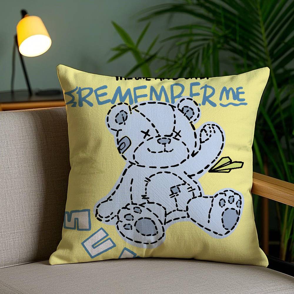 Simple Hand-painted Mutton Bear Cute Pillow Case Anti-dustmite Pillowcase Invisible zipper silky short plush Sofa cushion cover