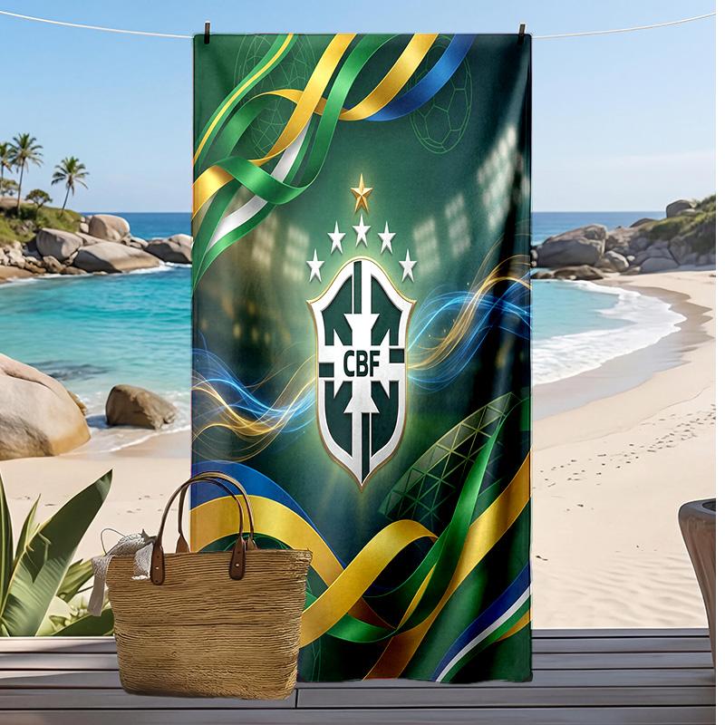 Asciugamano da Spiaggia con Stampa Calcio Brasiliano Asciugatura Rapida Super Assorbente Morbido Asciugamano da Bagno per Nuoto Spiaggia Viaggio Souvenir Regalo