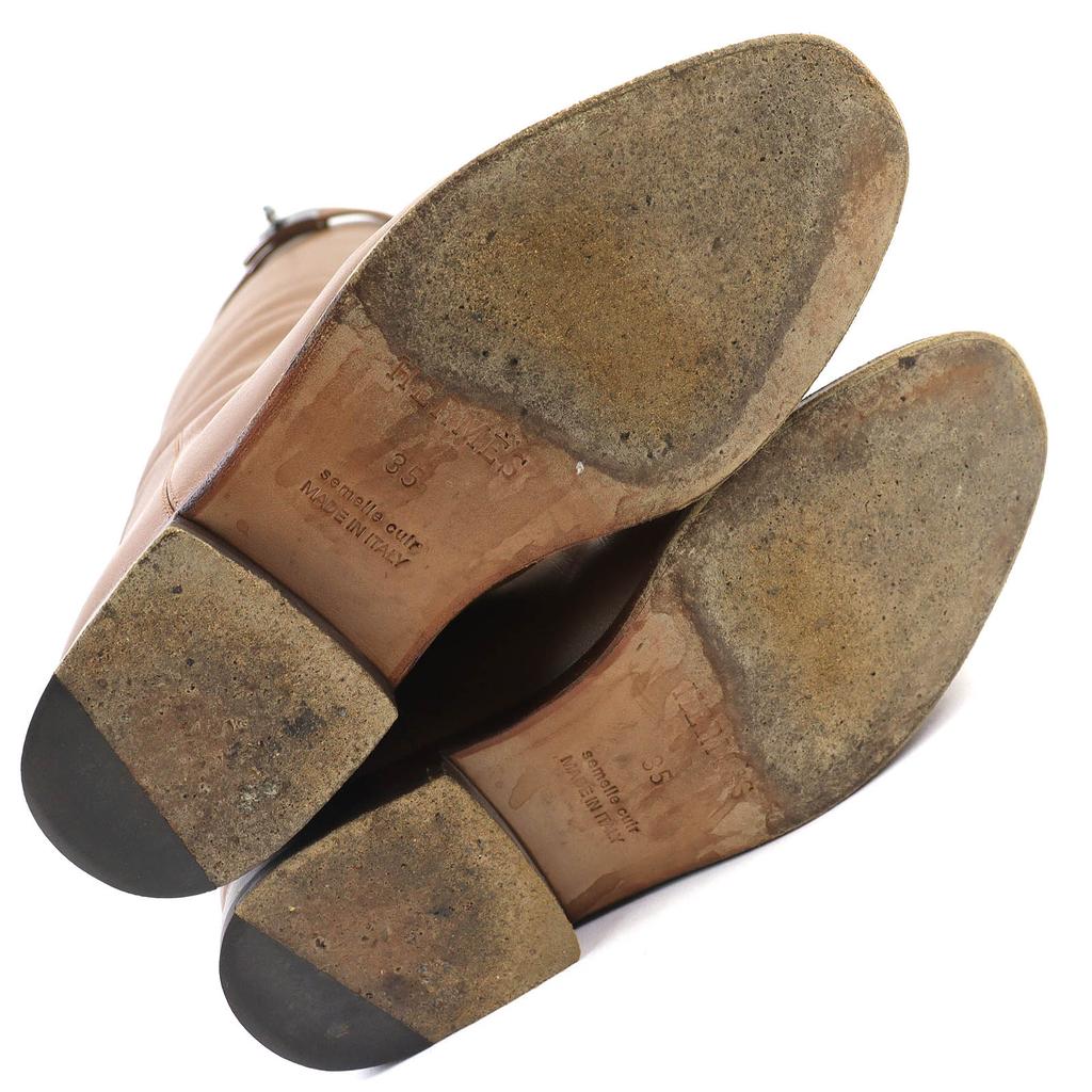 Great HERMES Knee-high boots jumping boots Kelly Buckle Leather Brown Women 35 Used