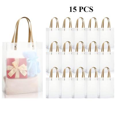 Clear Gift Bags with Handles, White Frosted  Bags, Clear Reusable Bags for Gifts Party Favors, Transparent Boutique Bags Gift Wrap Bags for Wedding
