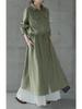 Women's Spring/Autumn Turn-Down Collar Maxi Shirt Dress - Long Sleeve, Solid Color, Casual