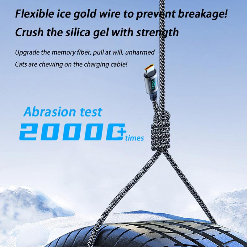 Ultra-Super Fast Charge Cable-6A 120W USB A To Type C Nylon Data Cord For Xiaomi Redmi Samsung With Led Digital Display Cable