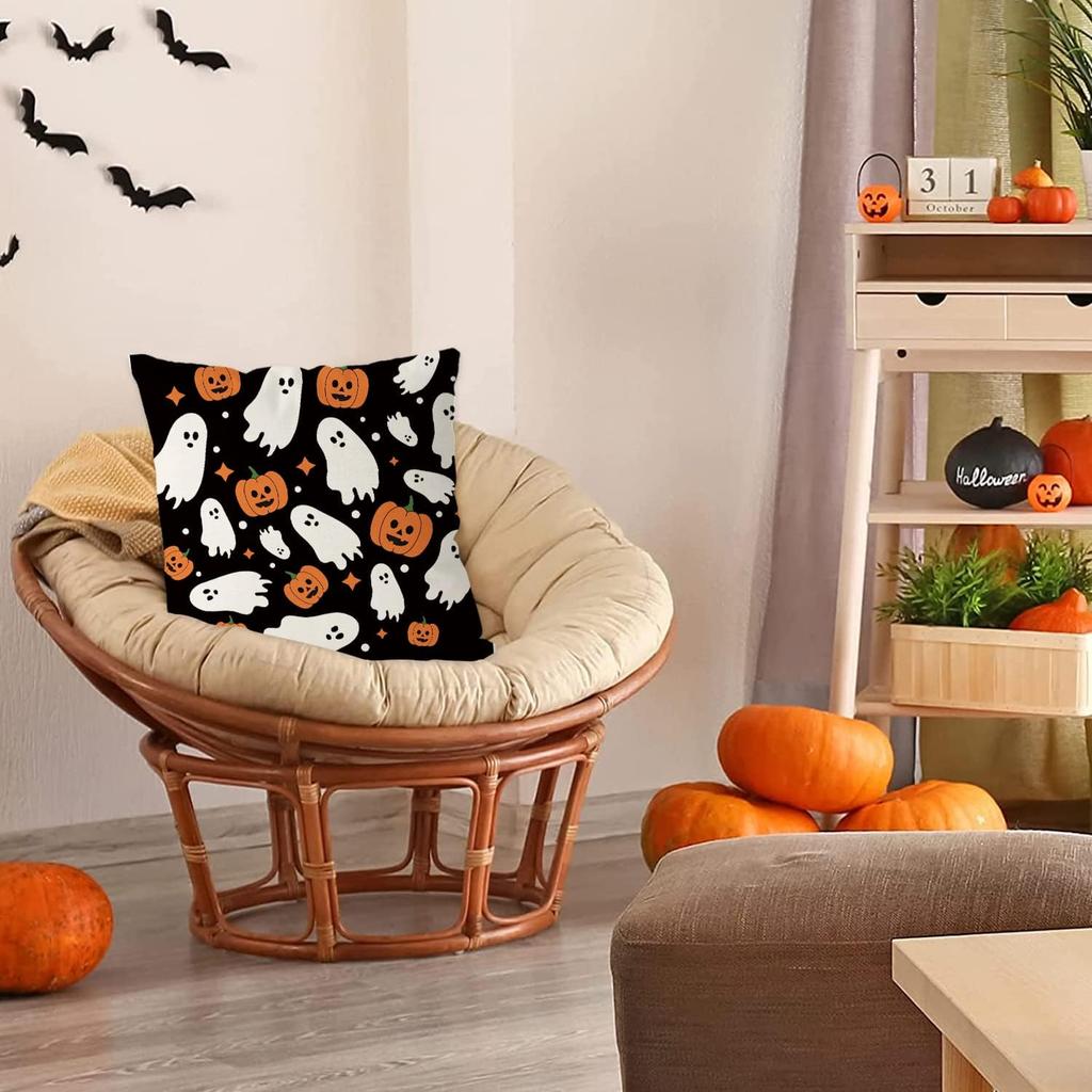 GAGEC Halloween Pillow Covers 18x18 Inch Ghost Pumpk Linen Pillowcase Holiday Farmhouse Throw Pillows Indoor Outdoor Couch Cushion Case for Home Sofa