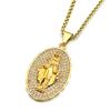 Virgin Mary Crystals Medal Oval Pendant Necklace for Women Men Stainless Steel Gold Color Catholic Religious Necklaces Jewelry